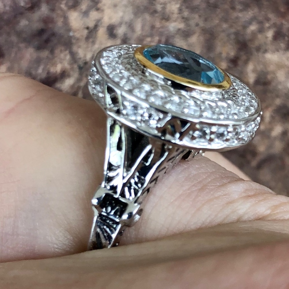 Pangea Mines Blue Topaz Split Shank Halo Ring